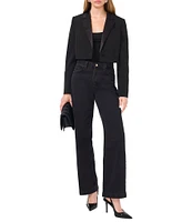 1. STATE Crepe Suiting Notch Lapel Long Sleeve Button Front Cropped Blazer