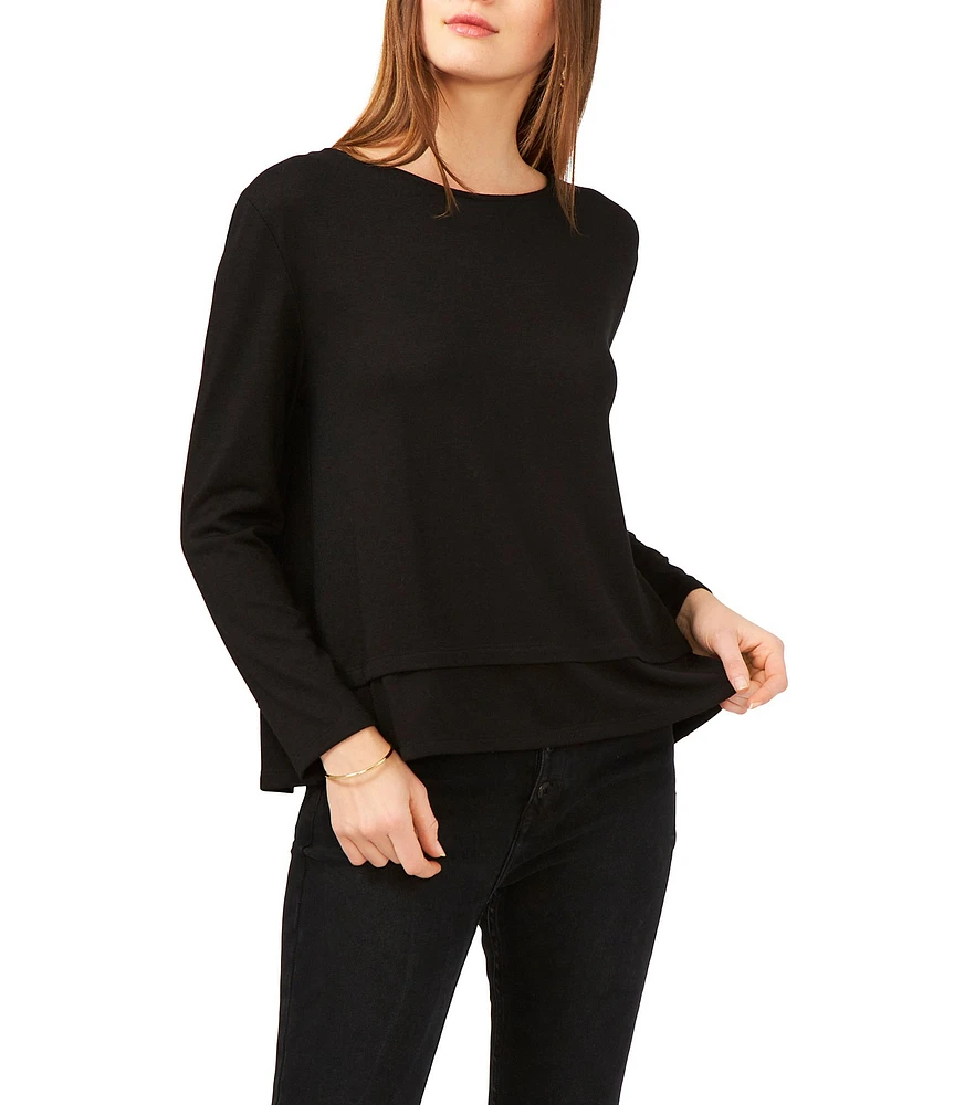 1. STATE Crew Neck Open Tie Back Long Sleeve Blouse