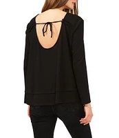 1. STATE Crew Neck Open Tie Back Long Sleeve Blouse