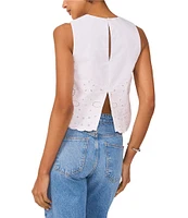 1. STATE Crew Neck Sleeveless Embroidered Blouse
