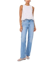 1. STATE Crew Neck Sleeveless Embroidered Blouse