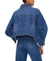 1. STATE Denim Point Collar Long Pleated Sleeve Button Front Jean Jacket