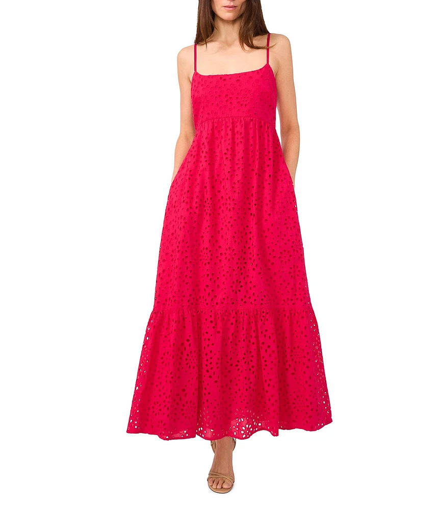 1. STATE Eyelet Square Neck Sleeveless Square Maxi A-Line Dress