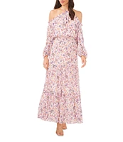 1. STATE Floral Halter Neck Long Sleeve Smocked Waist Tiered Maxi Dress