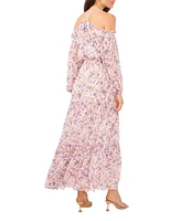 1. STATE Floral Halter Neck Long Sleeve Smocked Waist Tiered Maxi Dress
