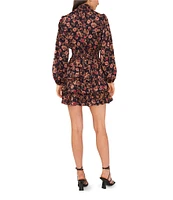 1. STATE Floral Print Long Sleeve Mock Neck Smocked Drop Waist Tiered Dress