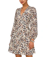 1. STATE Floral Print V-Neck Long Sleeve A-Line Dress