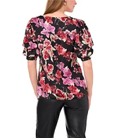 1. STATE Floral Print V-Neck Short Bubble Sleeve Blouse