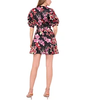 1. STATE Floral Print V-Neck Short Bubble Sleeve Mini Dress