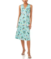 1. STATE Floral Print V-Neck Sleeveless Gathered Empire Waist Midi Dress