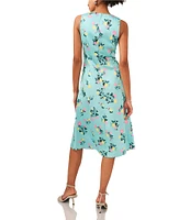 1. STATE Floral Print V-Neck Sleeveless Gathered Empire Waist Midi Dress