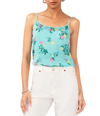 1. STATE Floral Printed Crinkle Detail Scoop Neck Sleeveless Cami