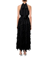 1. STATE Flounce Cascading Halter Neck Sleeveless Maxi Dress