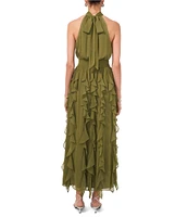 1. STATE Flounce Cascading Halter Neck Sleeveless Maxi Dress