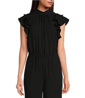 1. STATE Flutter Sleeve Mock Neck Ruffle Jumpsuit