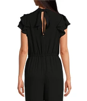 1. STATE Flutter Sleeve Mock Neck Ruffle Jumpsuit