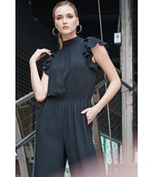 1. STATE Flutter Sleeve Mock Neck Ruffle Jumpsuit