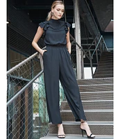 1. STATE Flutter Sleeve Mock Neck Ruffle Jumpsuit