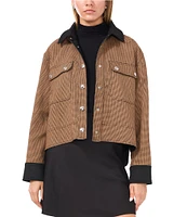 1. STATE Houndstooth Twill Point Collar Long Sleeve Button Front Bomber Reversible Jacket