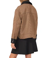 1. STATE Houndstooth Twill Point Collar Long Sleeve Button Front Bomber Reversible Jacket