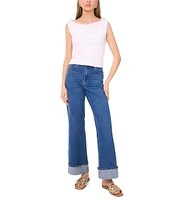 1. STATE Knit Boat Neck Sleeveless Ruched Top