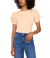 1. STATE Knotted Crew Neck Short Puff Sleeve Top
