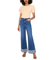 1. STATE Knotted Crew Neck Short Puff Sleeve Top
