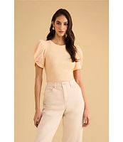 1. STATE Knotted Crew Neck Short Puff Sleeve Top