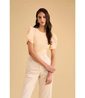 1. STATE Knotted Crew Neck Short Puff Sleeve Top