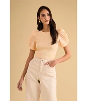 1. STATE Knotted Crew Neck Short Puff Sleeve Top