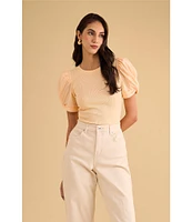 1. STATE Knotted Crew Neck Short Puff Sleeve Top