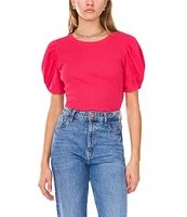 1. STATE Knotted Crew Neck Short Puff Sleeve Top