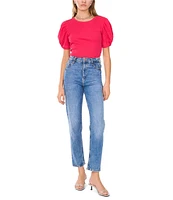 1. STATE Knotted Crew Neck Short Puff Sleeve Top