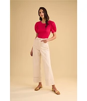 1. STATE Knotted Crew Neck Short Puff Sleeve Top