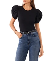 1. STATE Knotted Crew Neck Short Puff Sleeve Top