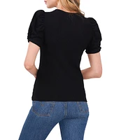 1. STATE Knotted Crew Neck Short Puff Sleeve Top