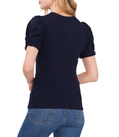 1. STATE Knotted Crew Neck Short Puff Sleeve Top