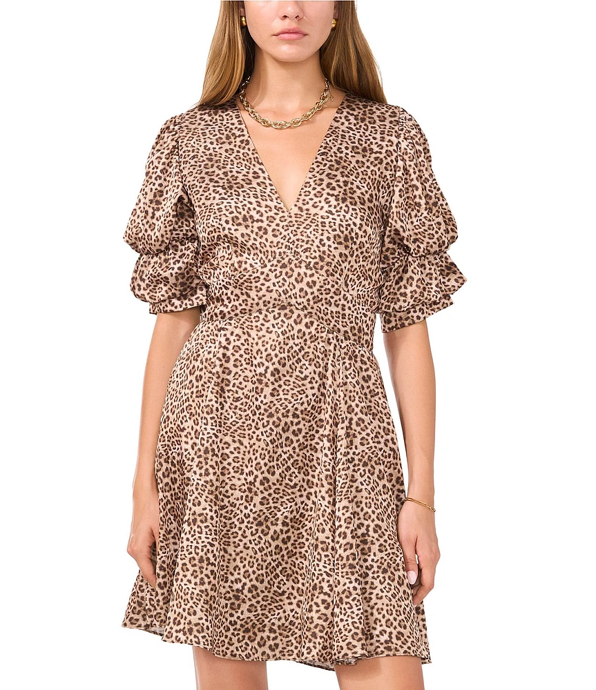 1. STATE Leopard Print Bubble Sleeve Mini Dress