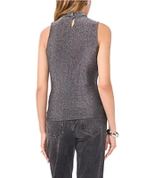 1. STATE Metallic Ruched Twist Front Mock Neck Sleeveless Fitted Top