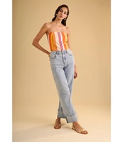 1. STATE Mid Rise Wide Leg Roll Cuff Denim Jeans