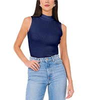 1. STATE Mock Neck Sleeveless Ribbed Blouse