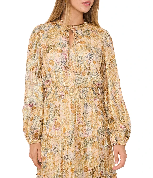 1. STATE Paisley Print Long Sleeve Tiered Skirt Maxi Dress | Liberty Center