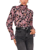 1. STATE Paisley Print Mock Neck Scoop Back Long Sleeve Blouse