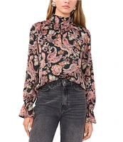 1. STATE Paisley Print Mock Neck Scoop Back Long Sleeve Blouse