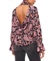 1. STATE Paisley Print Mock Neck Scoop Back Long Sleeve Blouse