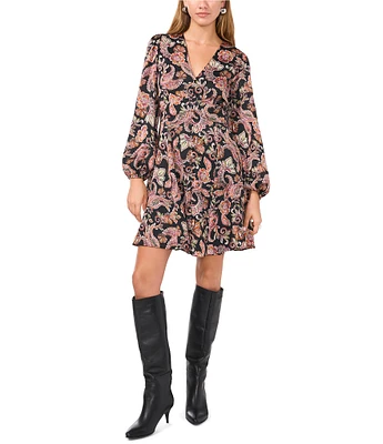 1. STATE Paisley V-Neck Long Sleeve Mini Dress