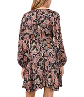 1. STATE Paisley V-Neck Long Sleeve Mini Dress