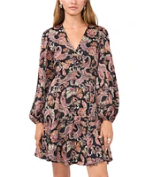 1. STATE Paisley V-Neck Long Sleeve Mini Dress