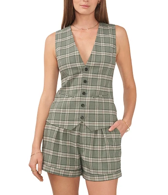 1. STATE Plaid Print V-Neck Button Front Vest