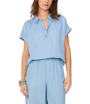 1. STATE Point Collar Short Sleeve Blouse